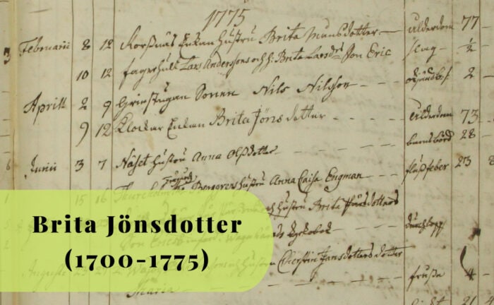Brita Jönsdotter, 1700, 1775, Släktforskning, Klockaregården, Trosa