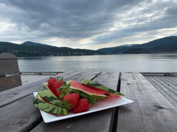 Fauske, Norway, Nordic Road Trip 2022. Breakfast, Water Melon, Strawberries