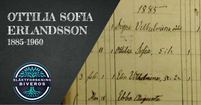 Ottilia Sofia Erlandsson, 1885, 1960, Släktforskning Biveros, Giresta, Litslena, Fröslunda, Kvek, Nysätra, Släkt, Släkthistoria, Släktträd, MyHeritage, Swedish Ancestry, Heritage, Sweden, Genealogy