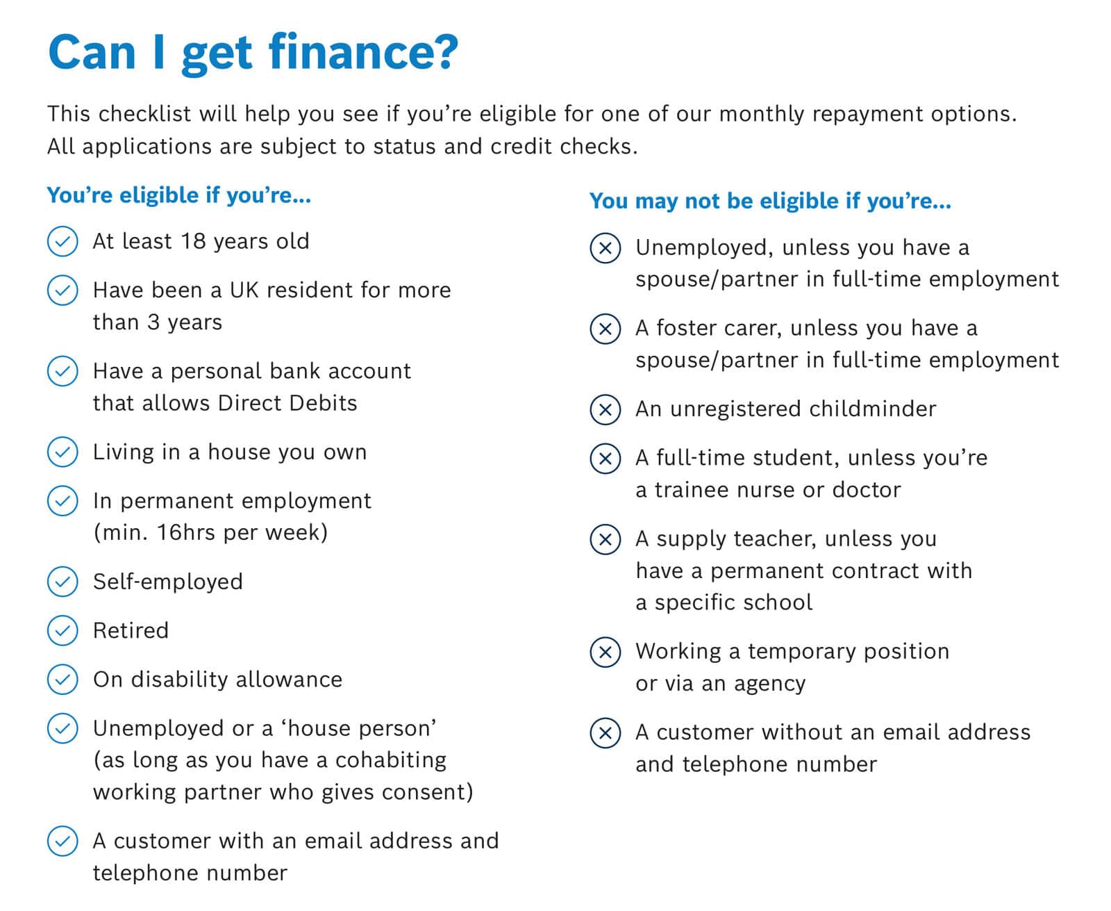 Can I get finance -eligibility check