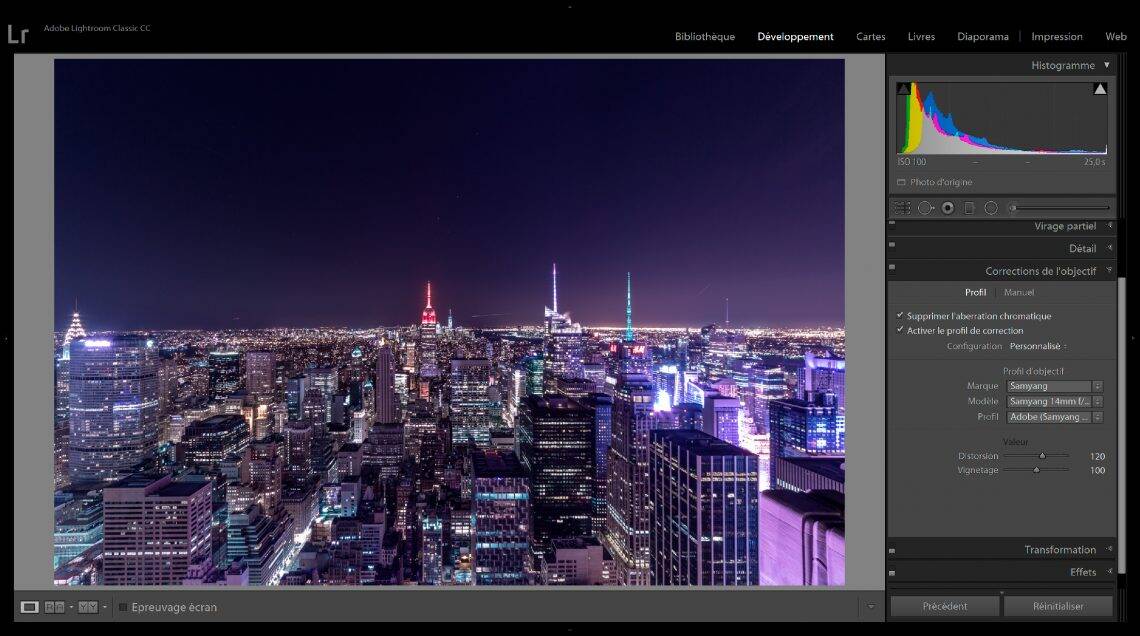 Correction de l'objectif sur Lightroom