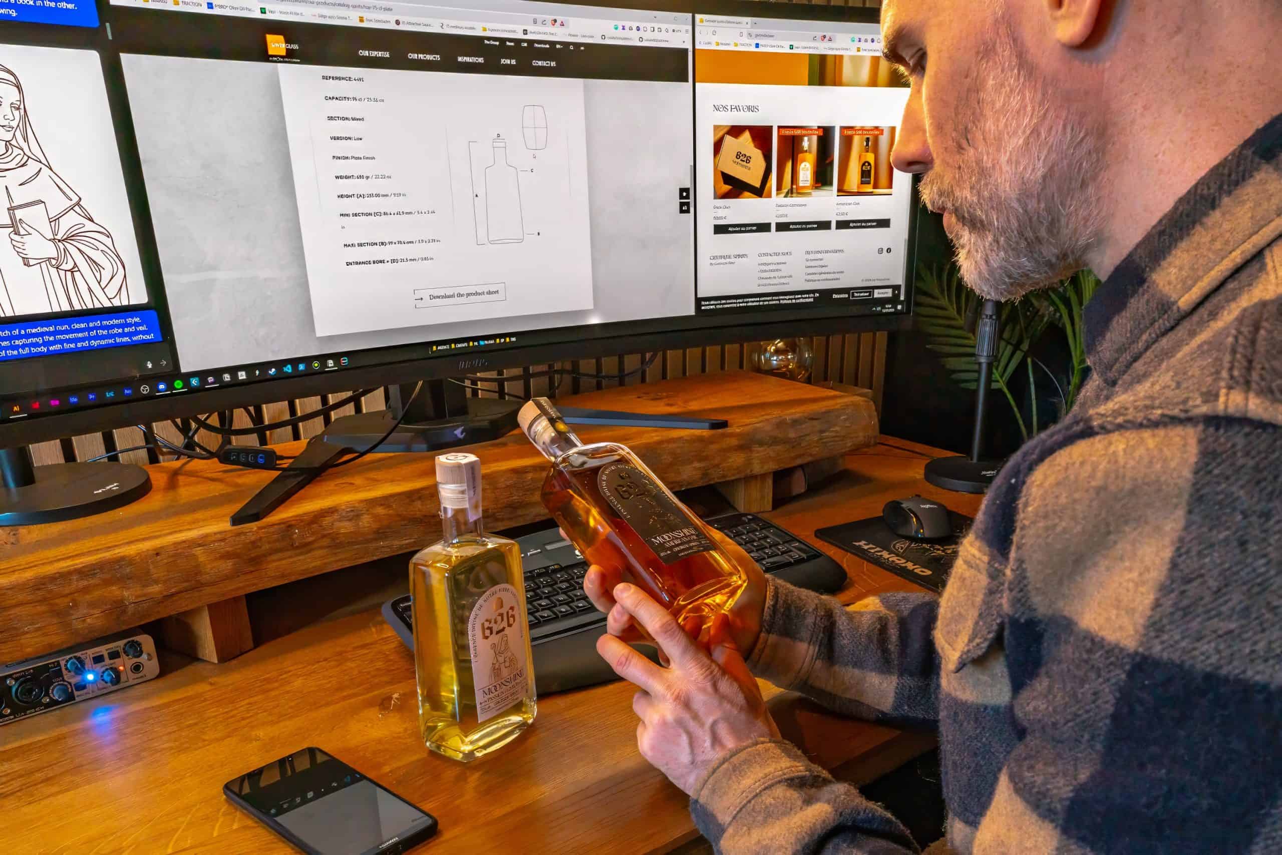 Ludovic, en train de travailler sur le projet whisky Moonshine 626, au Studio Blackthorns