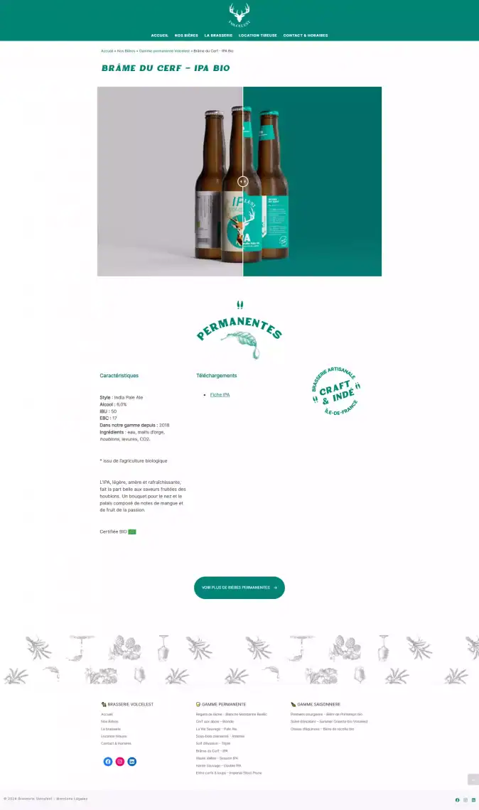 Product page of the website