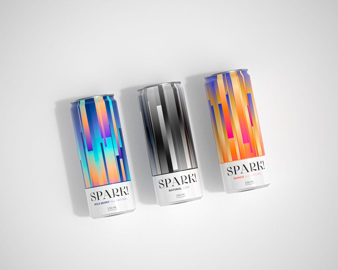 Three cans of Spark! Natural, wild berries and mango.
