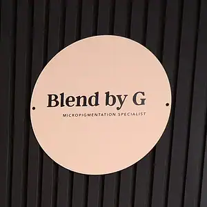 Logo of Blend by G, a micropigmentation specialist, on a black background.