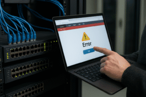 técnico resolvendo erro em switch gerenciável via interface web