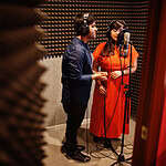singers recording a jingle