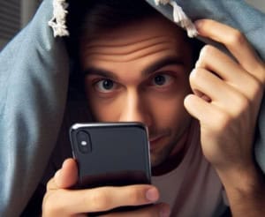 rapaz debaixo do cobertor prestes a se masturbar