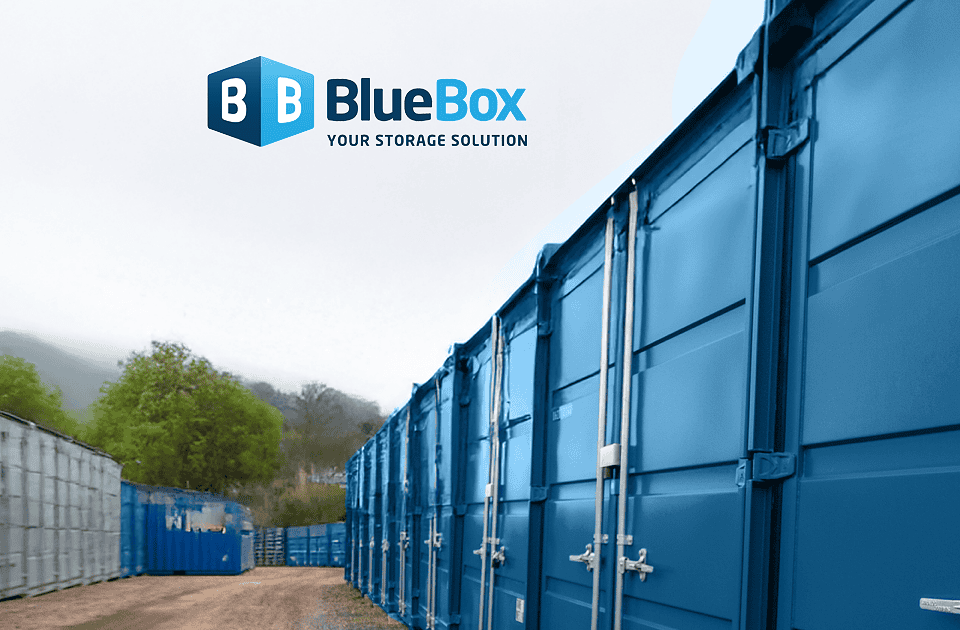 Storage containers at Blue Box Self Storage facility in the UK.