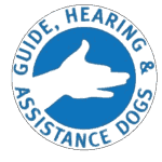Guide, Hearing & Assistance Dogs logo with a stylized hand in blue circle, symbolizing support and accessibility in transportation services.