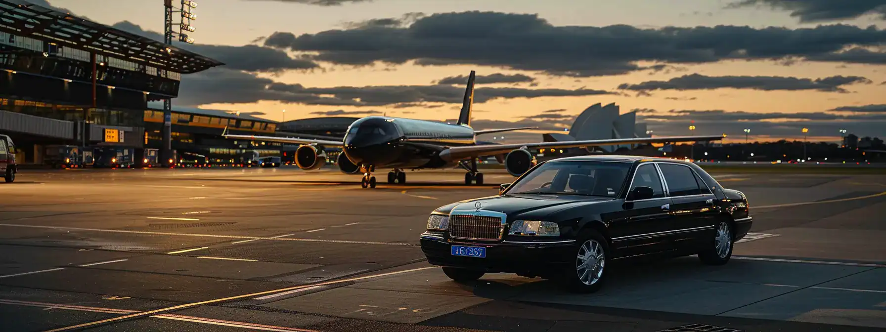 a sleek, black luxury vehicle with a blue diamond logo pulling up to sydney airport arrivals, ready to whisk clients away on a stress-free shuttle to their destination. a sleek, black luxury vehicle with a blue diamond logo pulling up to sydney airport arrivals, ready to whisk clients away on a stress-free shuttle to their destination.