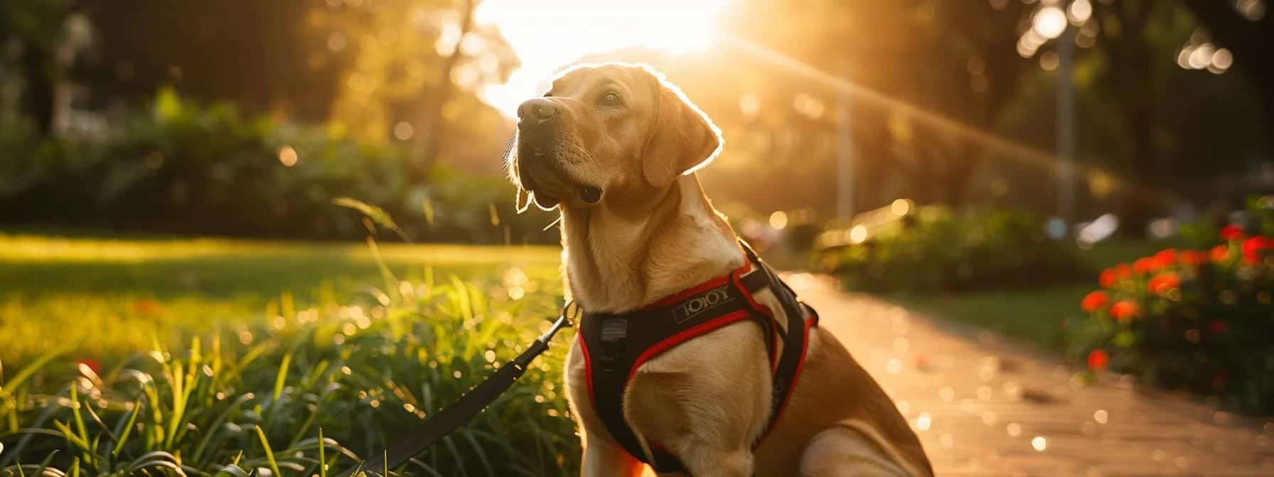 a determined assistance dog stands proudly in a sunlit australian park, adorned with a vibrant harness, embodying strength and dignity against a backdrop of lush greenery, symbolizing the fight against discrimination and the importance of inclusivity.