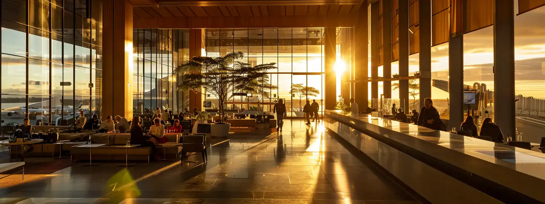 a bustling scene at sydney airport captures the seamless transition between domestic and international travelers, framed by sleek modern architecture and vibrant signage, bathed in warm natural light streaming through expansive glass windows.
