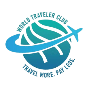 World Travelers Club logo with globe and airplane; promotes Blue Diamond Transfers' travel services.