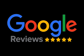 Google Reviews logo featuring five stars, emphasizing customer feedback and ratings for Blue Diamond Transfers' airport transport services.