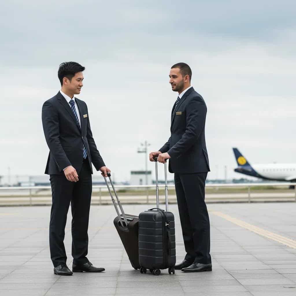 Professional chauffeur assisting a business executive with luggage at the airport