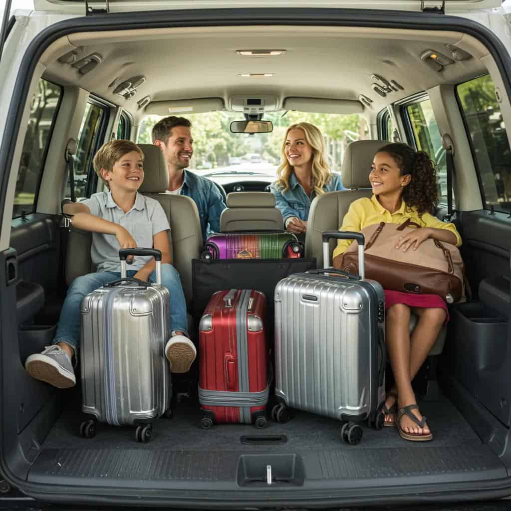 Family enjoying a comfortable private transfer in a luxury SUV
