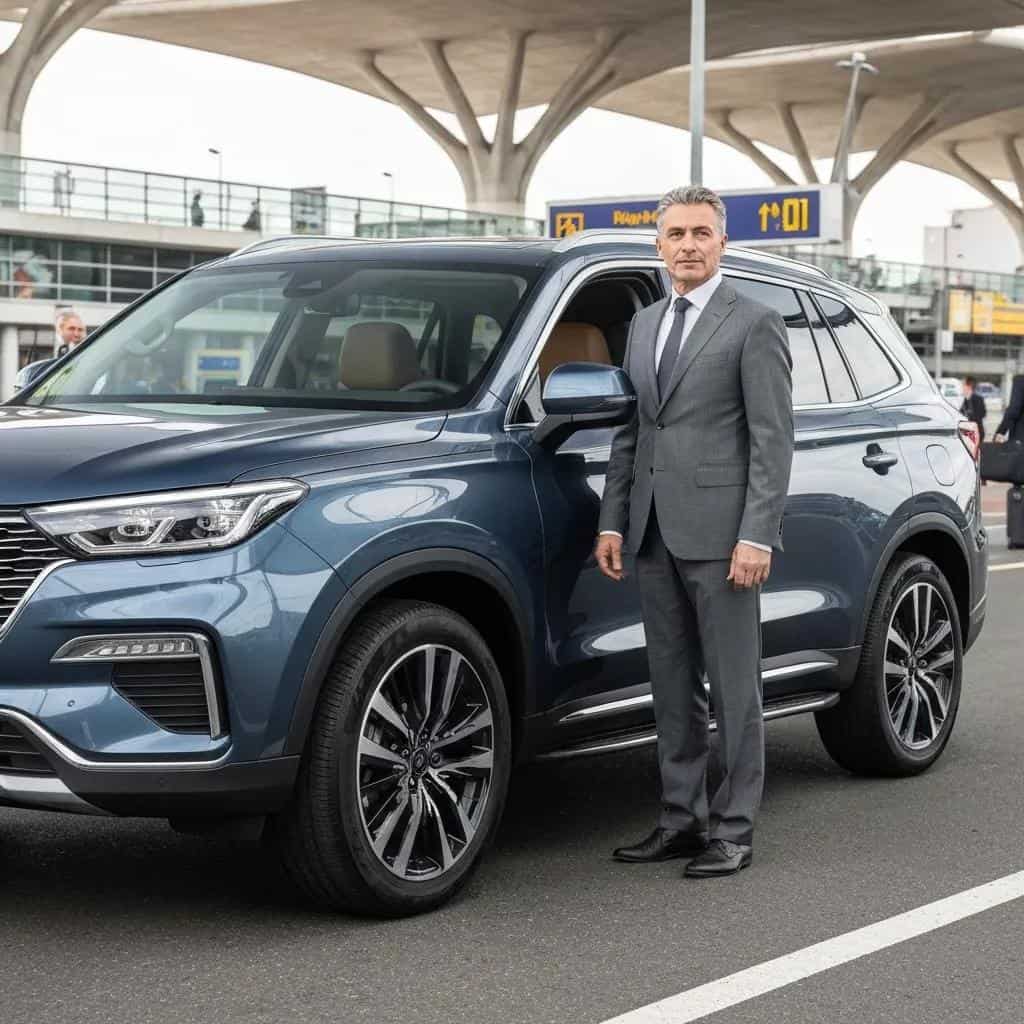 Chauffeur meeting passengers at Perth Airport for a premium transfer