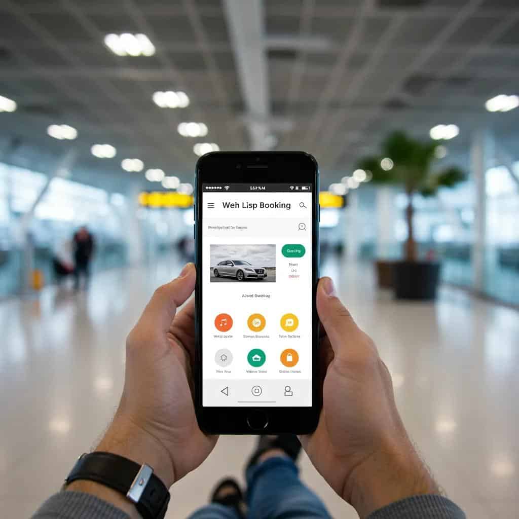 Traveler booking a luxury chauffeur service using a smartphone app