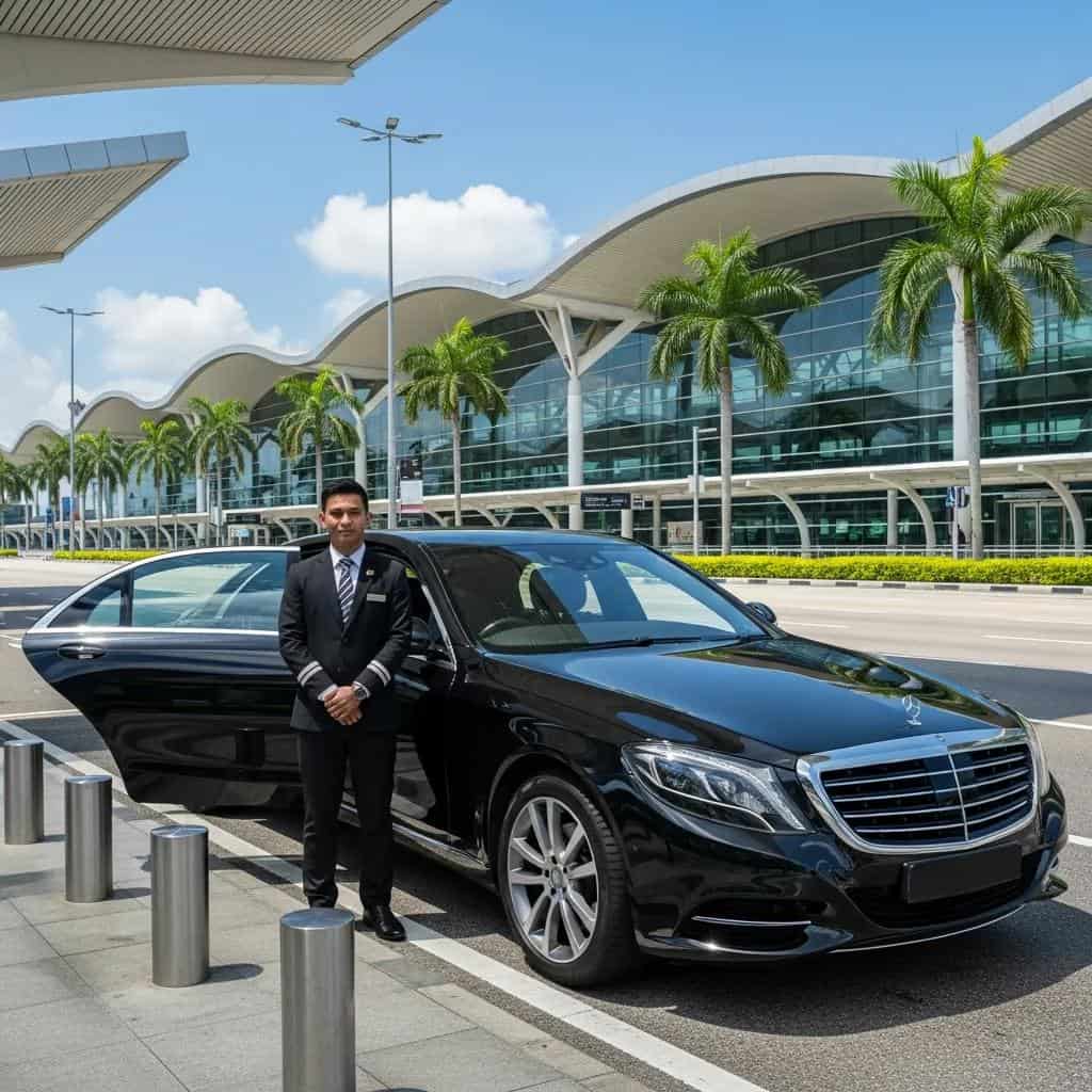 Luxurious chauffeur service at Singapore Changi Airport with a professional driver and premium vehicle
