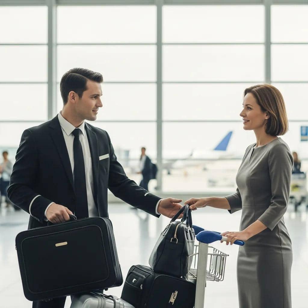 Chauffeur assisting an executive passenger with luggage at Darwin airport
