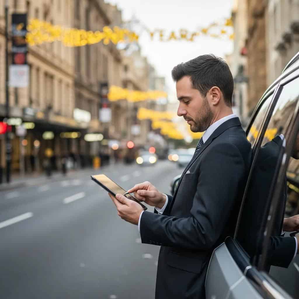 Chauffeur monitoring live traffic updates in Sydney during New Year's Eve