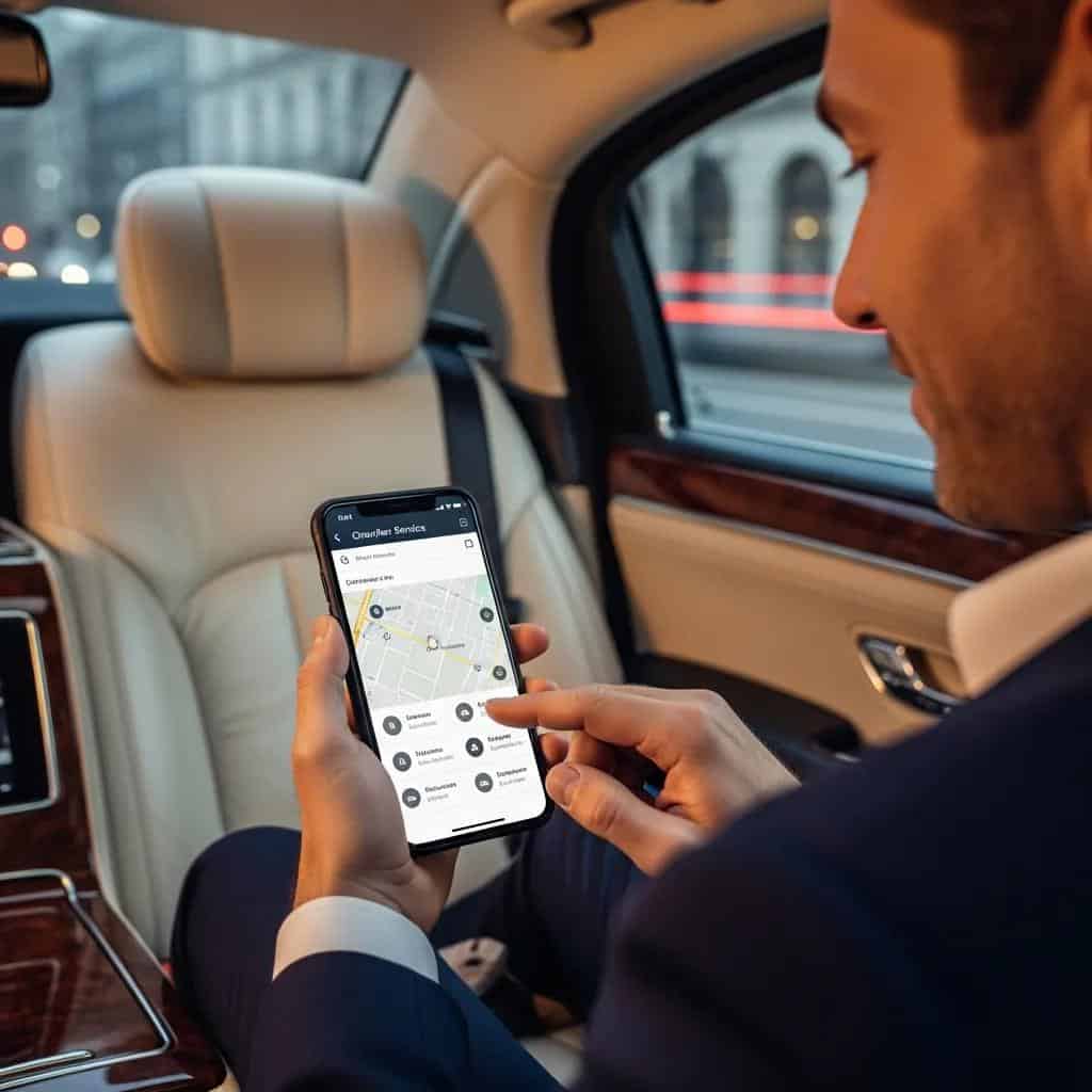 Client booking a chauffeur service on a smartphone