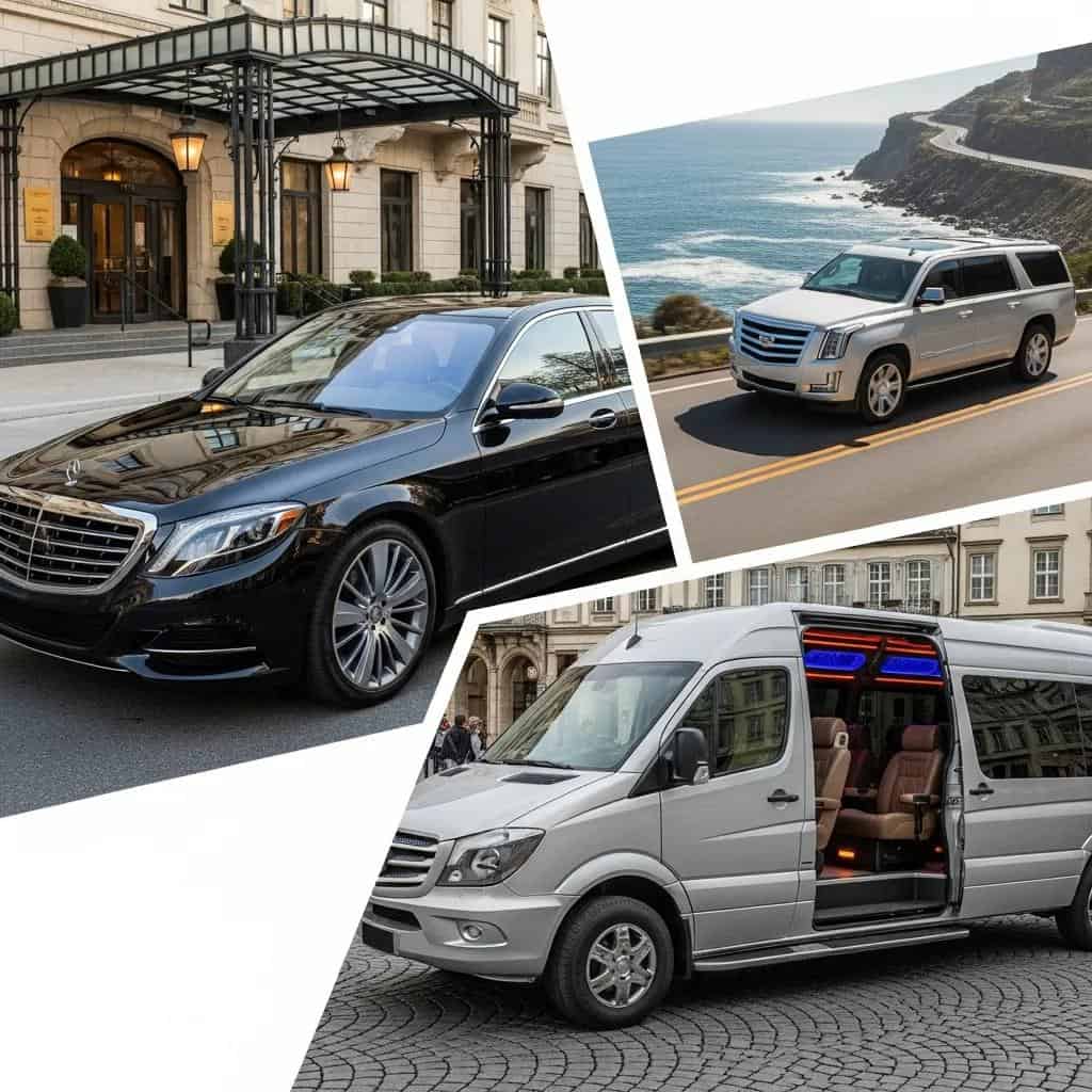 Collage of luxury vehicles used in chauffeur services
