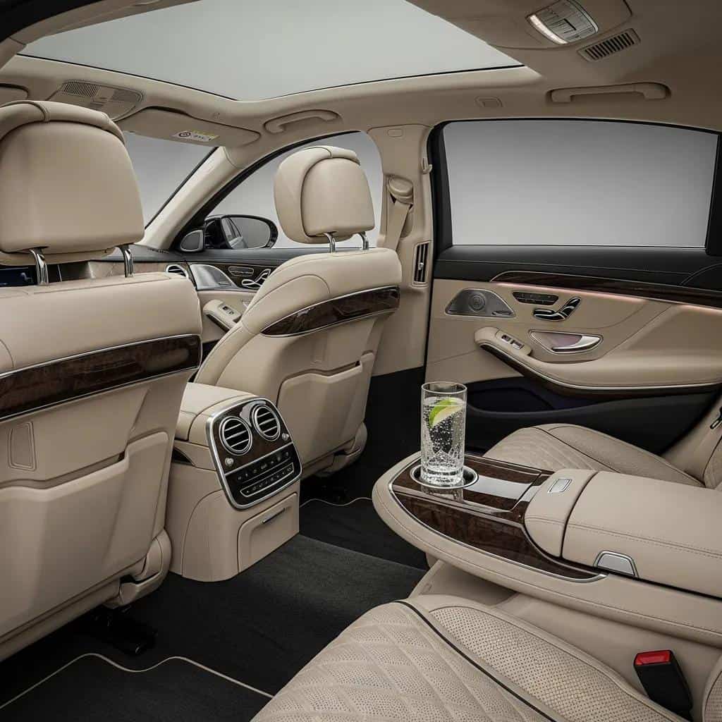 Interior of a premium vehicle from Blue Diamond Transfers highlighting luxury and comfort for private transfers