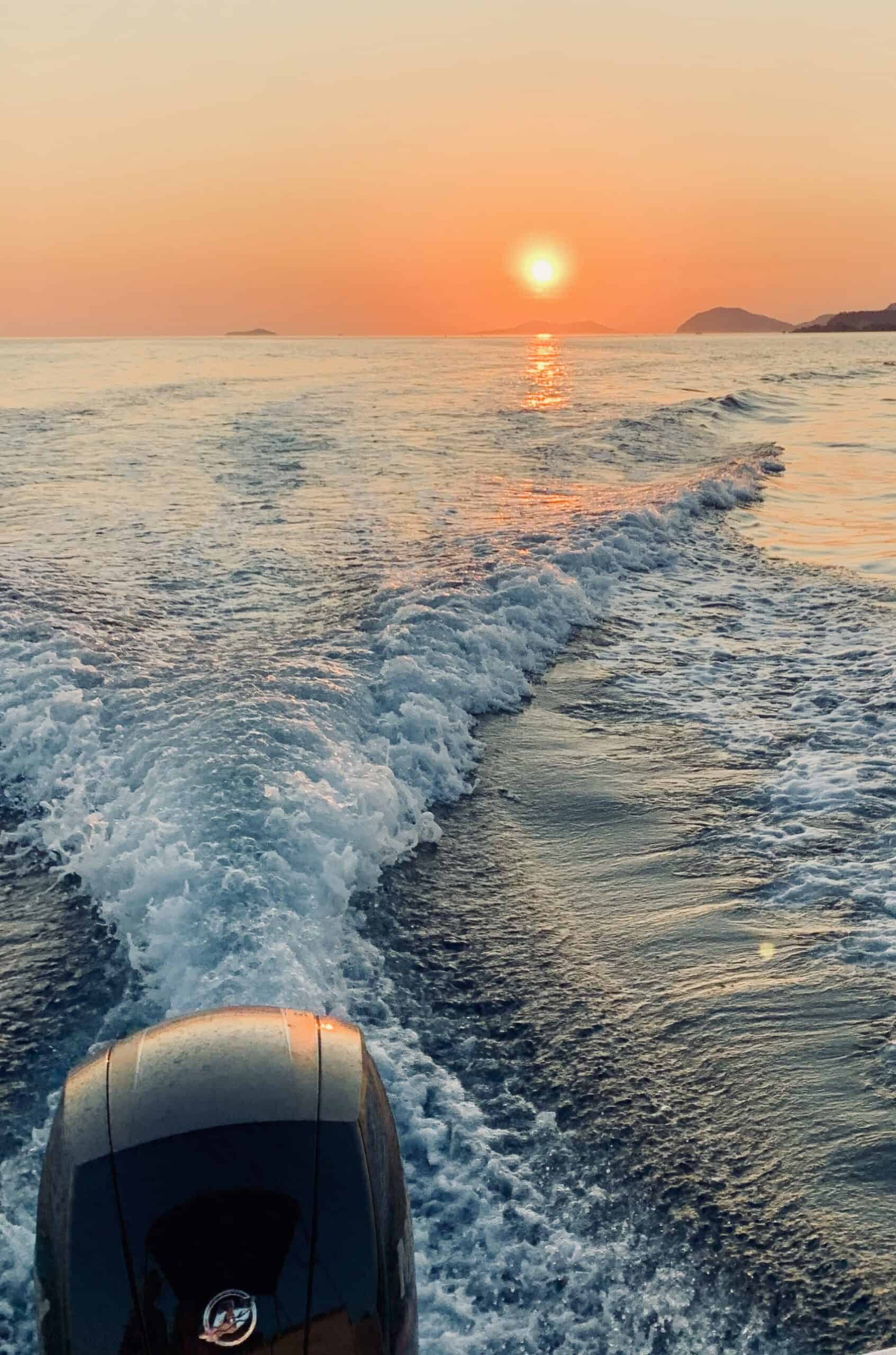 Sunset View of Lopud Island from Speedboat: Capturing Golden Hour Serenity