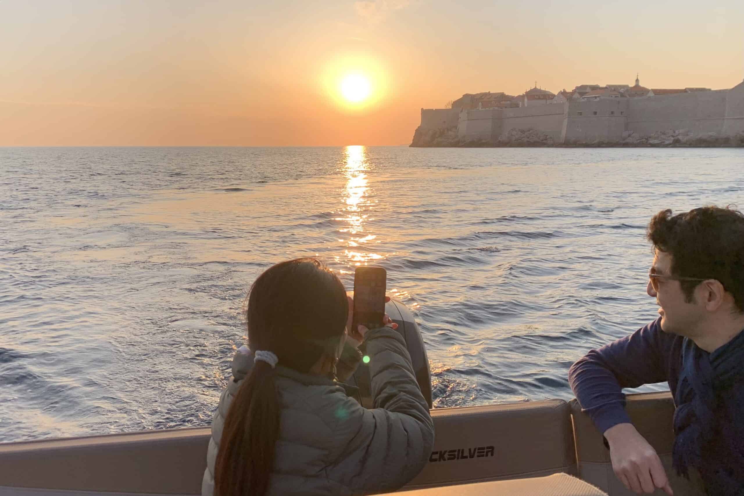Sunset in front of the old city of Dubrovnik
