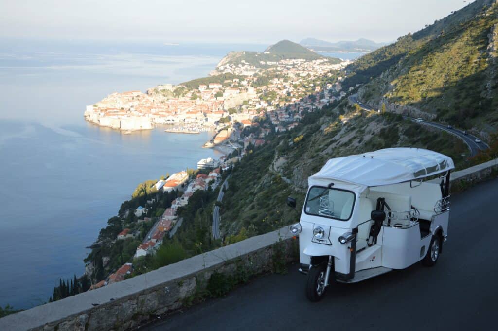 Tuk Tuk panorama tour in front Dubrovnik old city