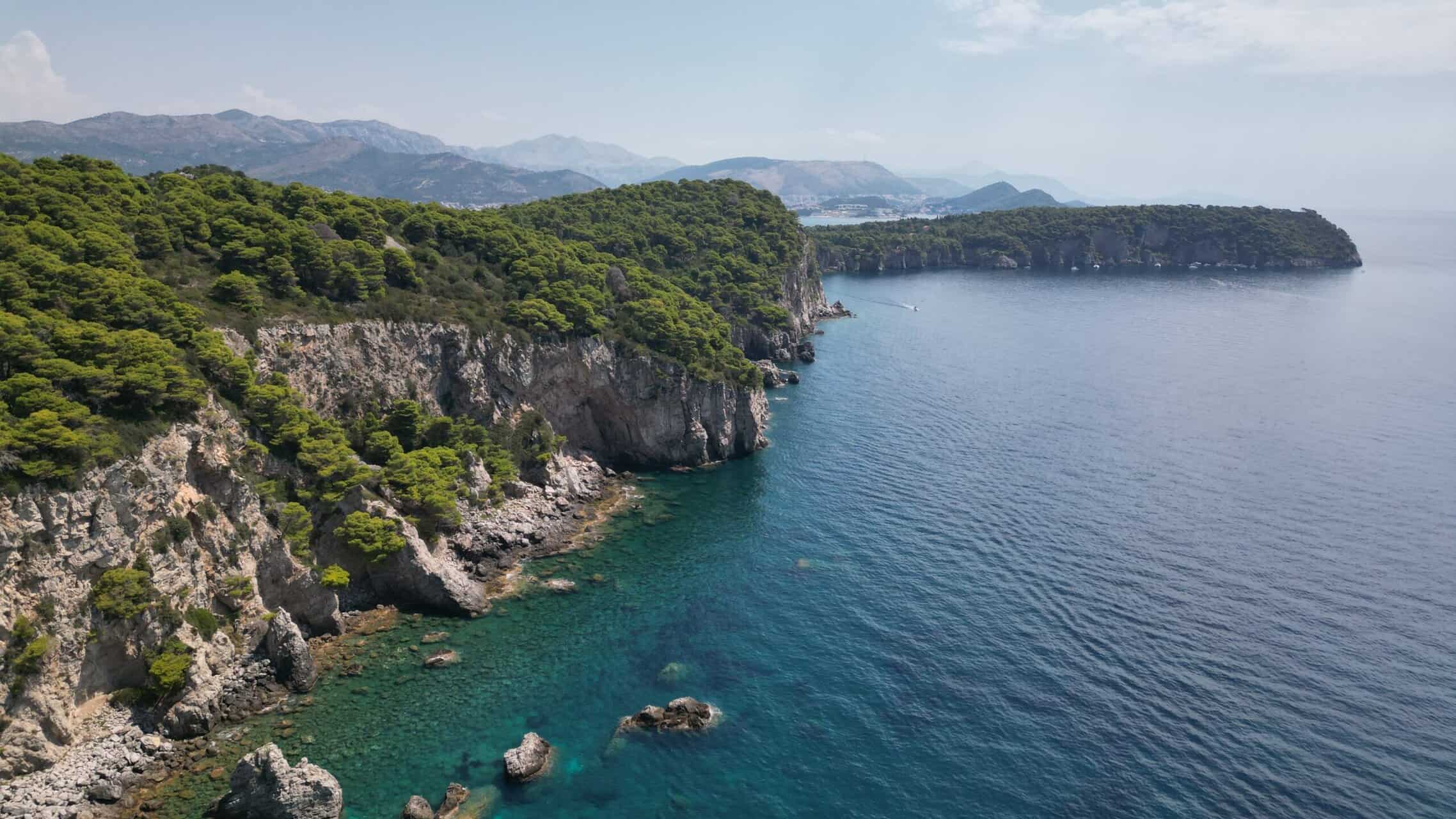 Panoramic view of Koločep Island from the air