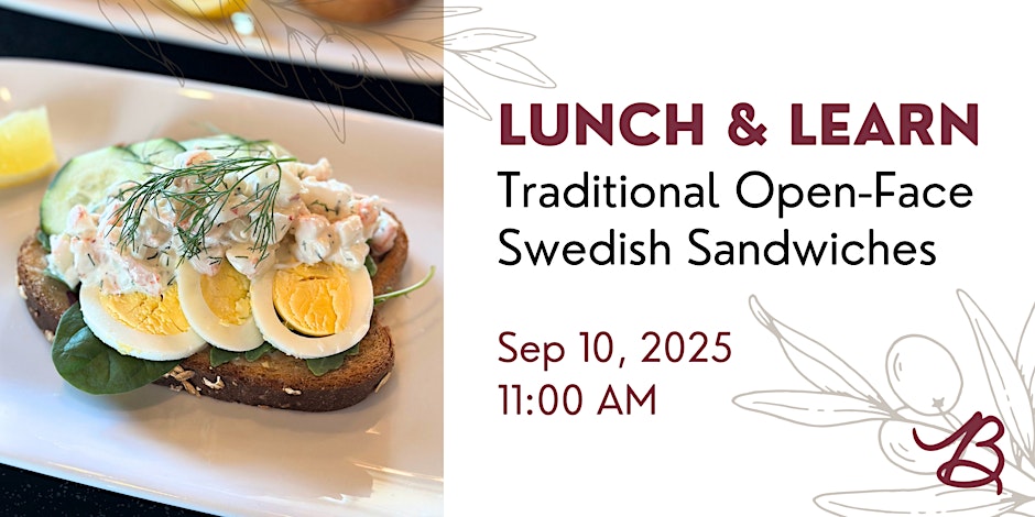 Crispy open-face Swedish sandwich with boiled eggs, dill, and creamy seafood salad on dark rye bread, garnished with fresh herbs.