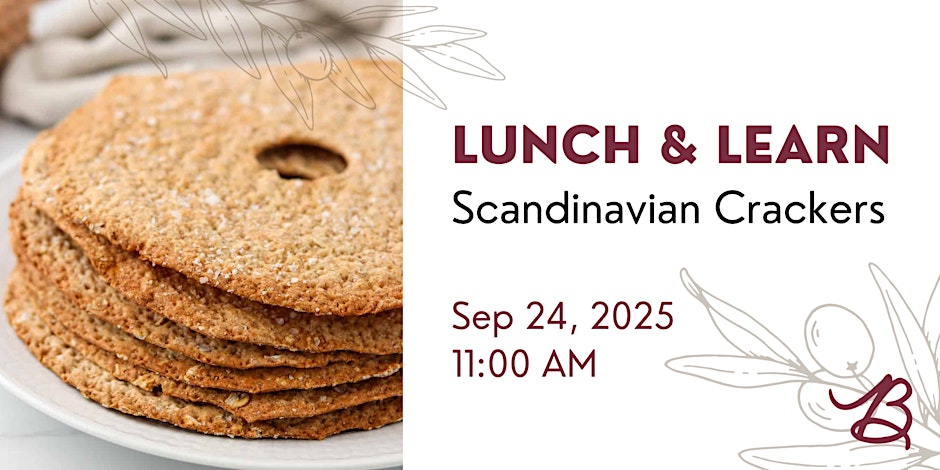 Crunchy Scandinavian crackers served on a white plate for lunch & learn event.