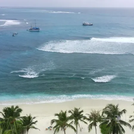 Aerial view of beachfront land for sale in the Mentawai Islands by Bombora Group Indo