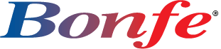 The image shows the word "Bonfe" in a gradient color scheme transitioning from blue to red.