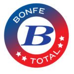 Circular logo featuring a large blue letter "B" with "BONFE" above and "TOTAL" below, surrounded by a red and blue border with three white stars, symbolizing our comprehensive maintenance plan.