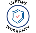 A blue shield with a red checkmark inside, encircled by a blue ring, symbolizing security or approval.