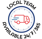 Red truck icon inside a blue circle with text that reads "Fast & Free Shipping on Orders $99 and Up.