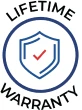 A shield with a checkmark inside and the words "Lifetime Warranty" around it.