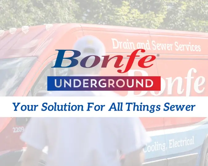 Red and white van with "Bonfe Underground" and "Your Solution For All Things Sewer" text displayed prominently. A person stands in the foreground, slightly blurred, reminiscent of a September 2024 edition of Bonfe Insider.
