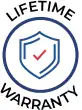 A shield with a checkmark inside a blue circle, surrounded by the words "Lifetime Warranty." Thank you for choosing us—Contact Us for any questions.