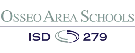 Logo for Osseo Area Schools, a proud Minnesota community, featuring the text "Osseo Area Schools" above "ISD 279" with a stylized curved line graphic in the center.
