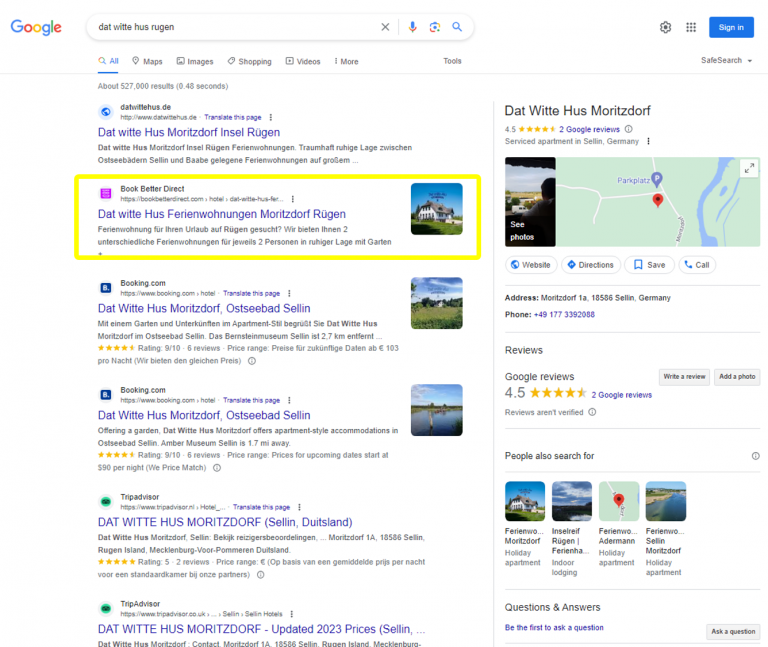 appartments on the isle of ruegen ranking in top of google