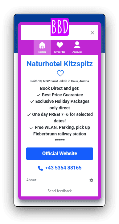 Beispiel für Direktbuchungsvorteile in der Browsererweiterung