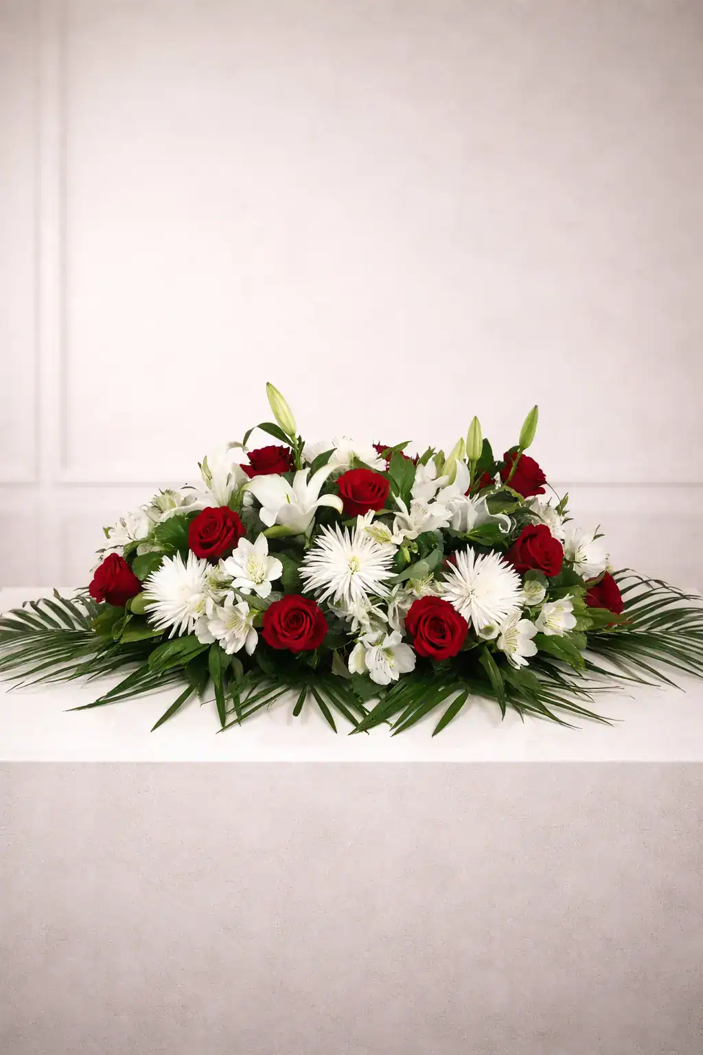 Almohadón funerario con rosas rojas