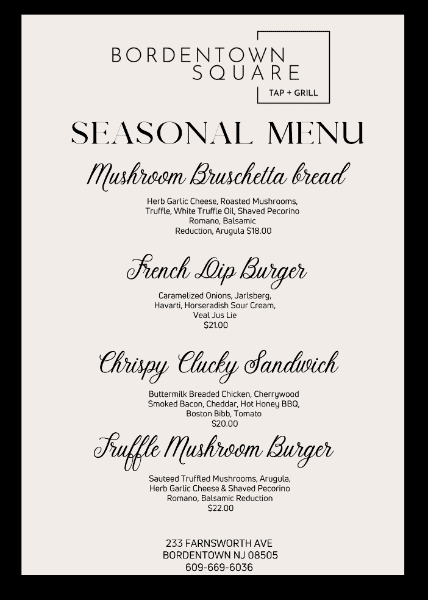 Winter 2026 seasonal menu