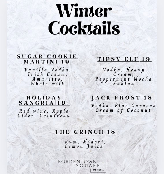 Winter 2026 cocktail menu for bordentown square