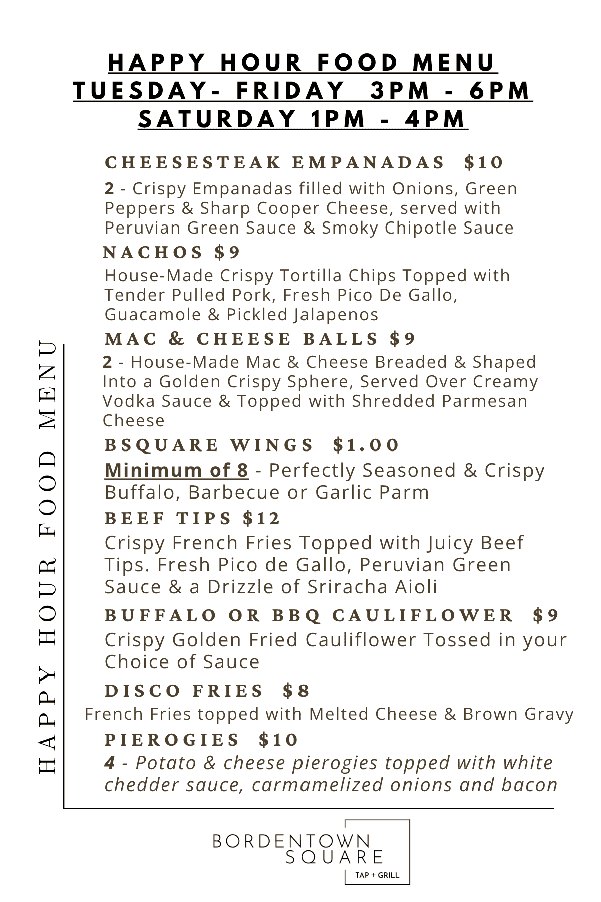 New Happy Hour Menu 2026 - Food Menu